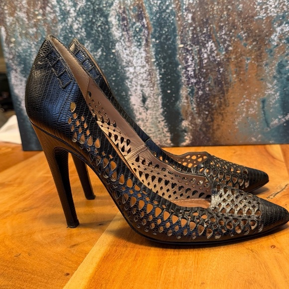 Proenza Schouler Shoes - Proenza Schouler Archival 2011 Perforated Black Leather Lizard Print Pumps